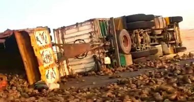 انقلاب شاحنة محملة ببنجر السكر على طريق تنيدة منفلوط بالوادى الجديد