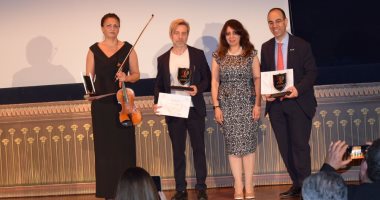 سلمى صادق واندريا بيكيا وشريف السباعى فى أمسية ثقافية بالأكاديمية المصرية بروما