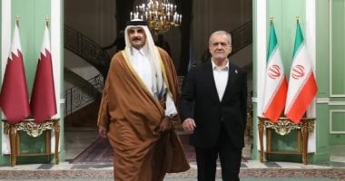 أمير قطر يجرى اتصالا هاتفيا بالرئيس الإيرانى مسعود بزشكيان أمير قطر الشيخ تميم بن حمد ورئيس إيران