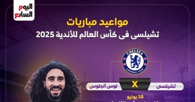 مواعيد مباريات تشيلسي فى كأس العالم للأندية 2025.. إنفوجراف إنفوجراف.. مواعيد مباريات تشيلسي