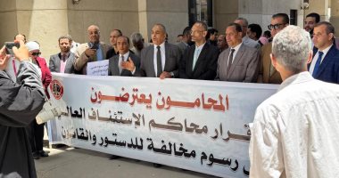 وقفات احتجاجية للمحامين أمام المحاكم اعتراضا على الرسوم القضائية وقفات احتجاجيه للمحامين