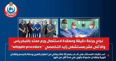 نجاح جراحة لاستئصال ورم ممتد بالنبكرياس والإثنى عشر بمستشفى زايد التخصصى