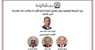 حزب الجبهة الوطنية يعلن تشكيل أمانة إدارة الأزمات والتدخلات العاجلة برئاسة ضيف صقر