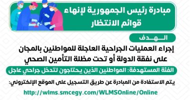 وزارة الصحة: مبادرة إنهاء قوائم الانتظار تهدف لإجراء العمليات الجراحية العاجلة مجانا مبادرة رئيس الجمهورية لإنهاء قوائم الانتظار
