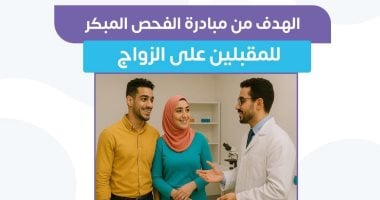 وزارة الصحة توضح أهداف مبادرة فحص المقبلين على الزواج.. انفوجراف مبادرة فحص المقبلين على الزواج