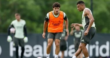 مبابى يشارك فى تدريبات ريال مدريد استعدادا لمواجهة يوفنتوس.. صور كيليان مبابى