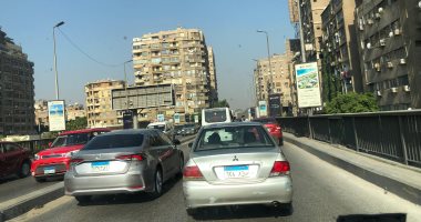كثافات مرورية أعلى كوبرى أكتوبر بسبب عمليات تبريد حريق سنترال رمسيس.. صور كثافات مرورية على كوبري أكتوبر