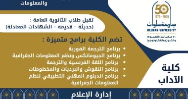 تنسيق الجامعات 2025.. أقسام وبرامج الدراسة بكلية الآداب بجامعة حلوان تنسق الجامعات