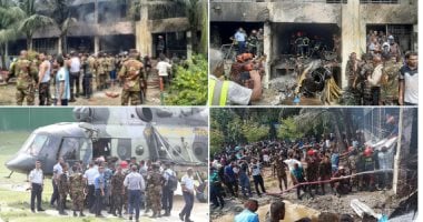 16 قتيلا جراء تحطم طائرة عسكرية سقطت فى حرم مدرسة وكلية ببنجلاديش موقع سقوط الطائرة على حرم مدرسة وكلية مايلستون