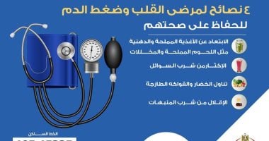 إنفوجراف.. وزارة الصحة توجه رسائل هامة لمرضى القلب وضغط الدم انفوجراف