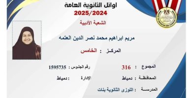 دمياط تتألق بحصولها على المركز الخامس بين أوائل الثانوية العامة