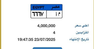 "م أ - 6667" أغلى لوحة سيارة مميزة مطروحة بالمزاد قيمتها تصل 4 ملايين جنيه