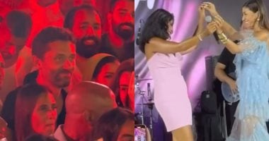 دينا الشربيني تشارك روبي الغناء بحضور كريم محمود عبد العزيز وزوجته دينا الشربيني تشارك روبي الغناء