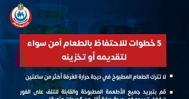 وزارة الصحة تكشف 5 خطوات للاحتفاظ بالطعام آمن عند التخزين.. انفوجراف