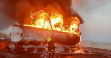 المعاينة: وفاة سائق بحريق سيارة مواد بترولية بعد اصطدامها بأخرى على الطريق الإقليمى