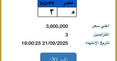 "هـ - 3" أغلى لوحة سيارة مميزة مطروحة بالمزاد قيمتها تصل 3.6 مليون جنيه