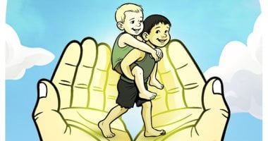 كاريكاتير اليوم السابع يبرز رعاية مصر لطفل غزة وشقيقه