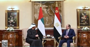 لحظة استقبال الرئيس السيسى الشيخ محمد بن زايد بمطار القاهرة.. فيديو