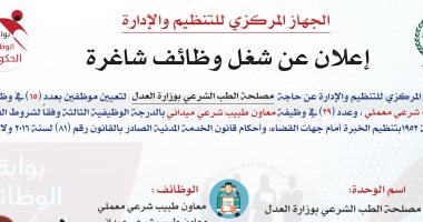 التنظيم والإدارة يُعلن عن مسابقة لشغل44 وظيفة معاون طبيب بمصلحة الطب الشرعي
