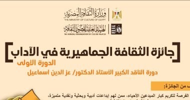 فتح باب التقدم لجائزة الثقافة الجماهيرية فى الآداب والفنون فى دورتها الأولى