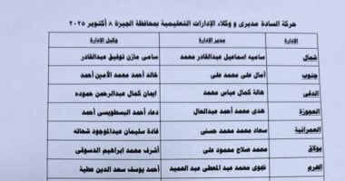 بالأسماء.. حركة تنقلات بين مديرى ووكلاء الإدارات التعليمية فى الجيزة
