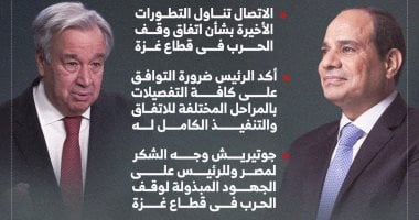 جوتيريش: قيادة الرئيس السيسى الحكيمة عامل جوهرى فى التوصل لاتفاق غزة.. إنفوجراف