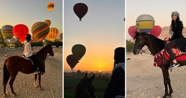 لحظات المتعة الصباحية فى غرب الأقصر.. رحلات سفارى الخيل سحر وسط البالون الطائر وبهجة لسياح العالم بالبر الغربى.. الأجانب يلتقطون الصور التذكارية مع البالونات لحظة إقلاعها بالسماء ورحلات لاستكشاف الأقصر القديمة