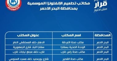 تعرف على أماكن حملة تطعيم الإنفلونزا الموسمية بالبحر الأحمر