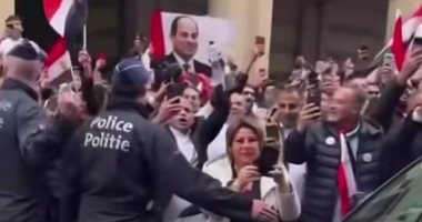 الجالية المصرية في بروكسل تستقبل الرئيس السيسي بأعلام مصر.. فيديو