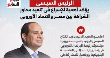 الرئيس السيسى يؤكد أهمية إسراع تنفيذ الشراكة بين مصر والاتحاد الأوروبى.. إنفوجراف