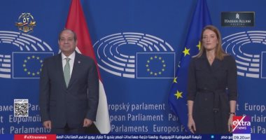 الرئيس السيسى يلتقى رئيسة البرلمان الأوروبى ويوقع فى سجل الشرف