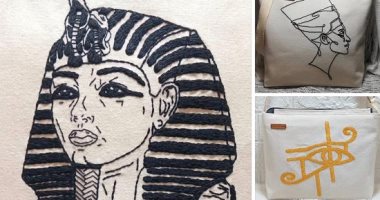أسماء زينت الحقائب بالوجوه والحروف المصرية القديمة.. رسمتها بالخيوط