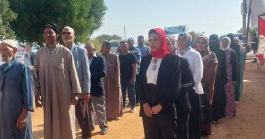 طوابير الناخبين تتزايد أمام لجان انتخابات مجلس النواب بالوادى الجديد.. صور