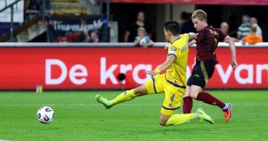 جانب من مباراة الذهاب بين بلجيكا وكازاخستان