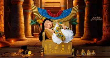 فوتوسيشن لرضيعة بالملابس الفرعونية.. محمد: استوحيت الفكرة من المتحف الكبير