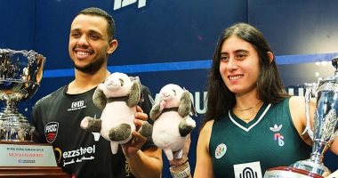 نور الشربينى ومصطفى عسل لحظة التتويج بالبطولة