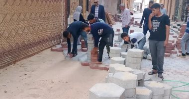 تركيب بلاط الإنترلوك بالشوارع والطرق الداخلية بمركزى منيا القمح ومشتول
