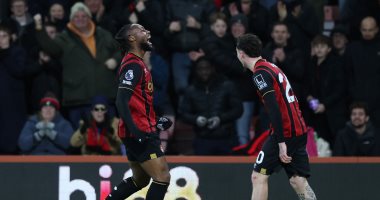 سيمينو لاعب بورنموث يحتفل بهدفه