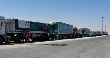 مغادرة 388 شاحنة مساعدات إنسانية من معبر رفح لدعم قطاع غزة.. صور