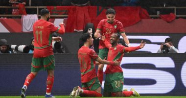 احتفال لاعبى المغرب ضد جزر القمر