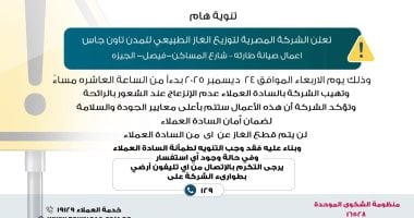 أعمال صيانة طارئة.. تاون جاس لسكان فيصل: لا تنزعجوا من رائحة الغاز