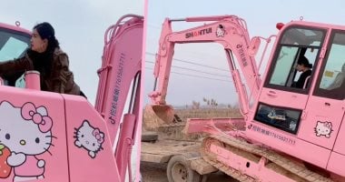 سائقة صينية تطلى حفارتها باللون الوردى على طراز دمية هيلو كيتى.. فيديو