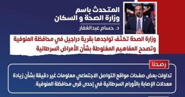 وزارة الصحة تكشف حقيقة ارتفاع معدلات الإصابة بالسرطان فى قرى المنوفية