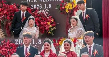 زفاف استثنائى فى الصين يجمع شقيقين توأمين بشقيقتين توأمتين
