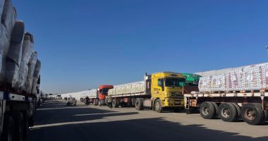 تواصل دخول شاحنات المساعدات الإنسانية عبر الجانب المصرى من معبر رفح إلى غزة