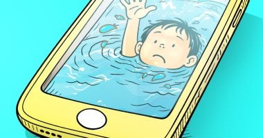 خطر الجرائم الإلكترونية على الأطفال فى كاريكاتير اليوم السابع