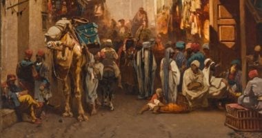 عرض لوحة سوق القاهرة مع مسجد ومرستان للمستشرق باسينى للبيع