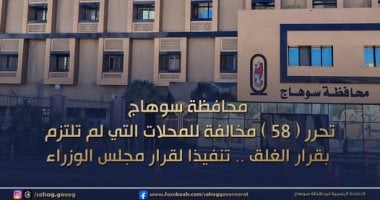 تحرير 58 مخالفة لمحال غير ملتزمة بمواعيد الغلق بسوهاج تنفيذا لقرار ترشيد الكهرباء