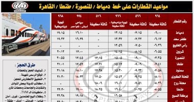 مواعيد القطارات على خط (القاهرة - طنطا - المنصورة - دمياط)