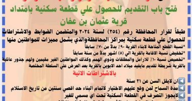 رئاسة مركز الفرافرة: فتح باب التقديم لأراضى الإسكان بقرية عثمان بن عفان